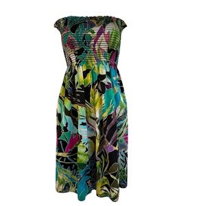 Cache 100% Silk Y2K Tropical Hawaiian Smocked Tube Dress Strapless Women Small